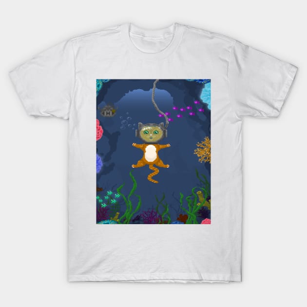 pixel cat underwater T-Shirt by VOLA